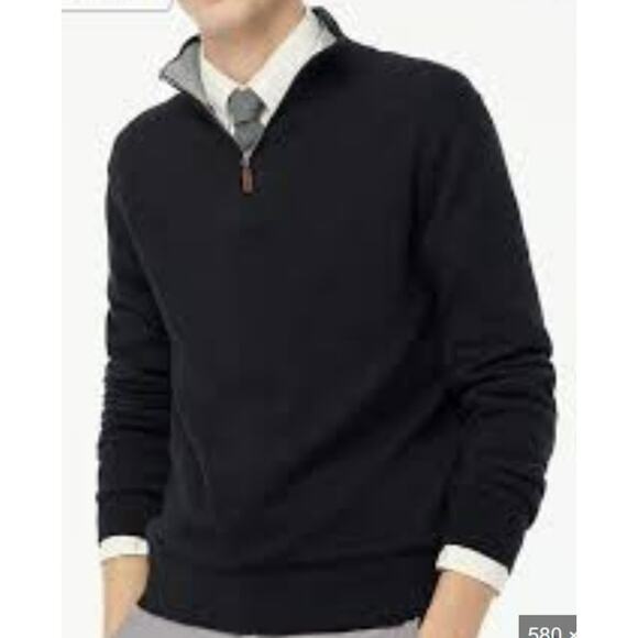 J.Crew Cotton Half-Zip Sweater Mens M Black Pullover Ribbed Trim Zipper BF091 LS - Picture 1 of 8